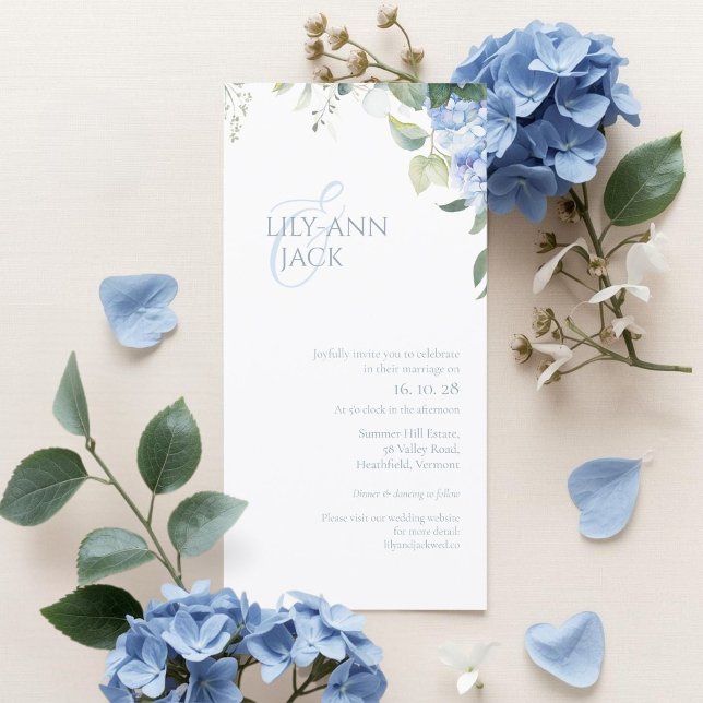 Elegant Hydrangea Wedding Invitation Flat Card (Creator Uploaded)