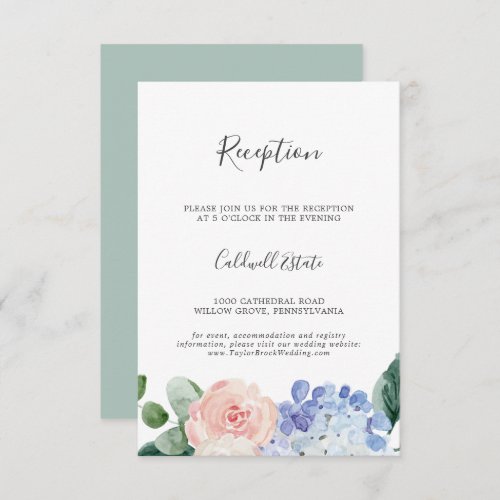 Elegant Hydrangea Wedding Reception Insert Card