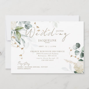 Elegant Hydrangea White Horizontal Bridal Shower Invitation