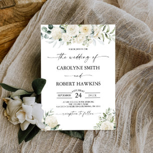 Elegant Hydrangea White Rose Floral Wedding Invitation