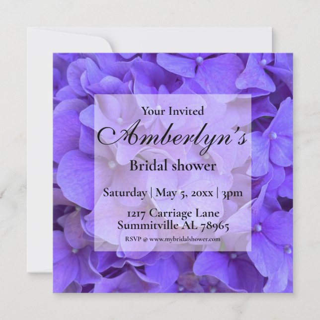 Elegant Hydrangeas Lavender purple Bridal shower I Invitation (Front)