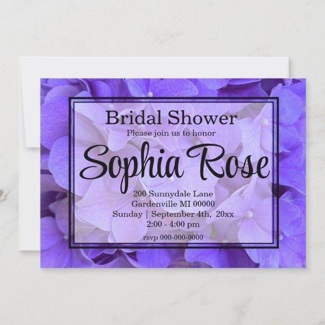 Elegant Hydrangeas Lavender purple Bridal shower Invitation (Front)