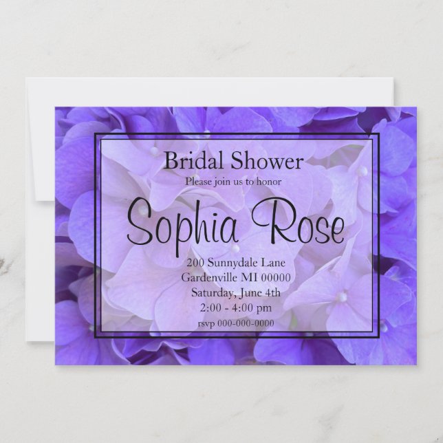 Elegant Hydrangeas Lavender purple Bridal shower Invitation (Front)