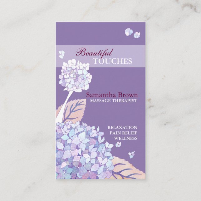 Elegant Hydrangeas Spa Salon Business Cards (Front)