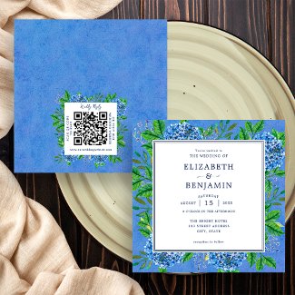 Elegant Hydrangeas Wedding Invitation With QR Code