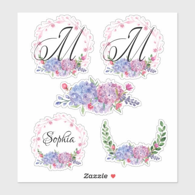 Elegant Hydrangeas | Wreaths | Monogram | Letter M Sticker (Sheet)
