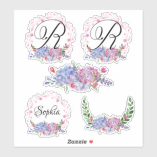 Elegant Hydrangeas Wreaths Monogram Letter R Sticker