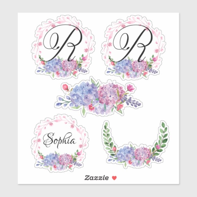 Elegant Hydrangeas | Wreaths | Monogram | Letter R Sticker (Sheet)