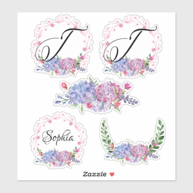 Elegant Hydrangeas | Wreaths | Monogram | Letter T Sticker (Sheet)