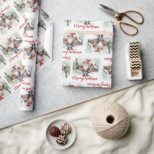 Elegant hygge Scandinavian style Christmas gnome Wrapping Paper