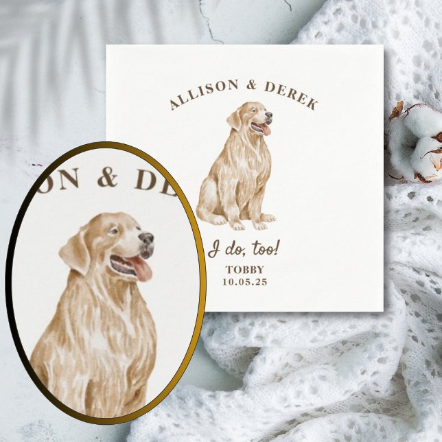 Elegant I Do Too Retriever Dog Cocktail Wedding Napkins (Creator Uploaded)