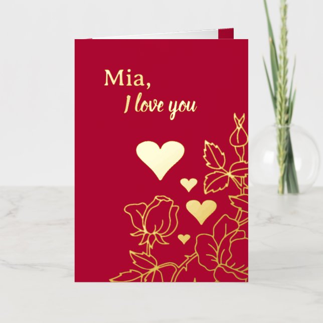 Elegant I Love You Floral Personalized Foil Card (Front)