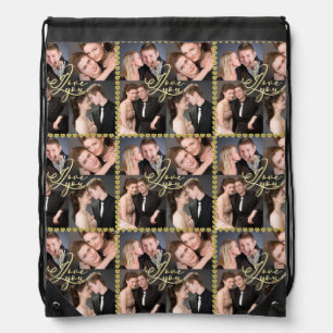 Elegant I Love You Gold Photo Collage Calligraphy Drawstring Bag