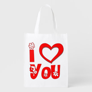 Elegant I Love You | Minimalist Red Grocery Bag