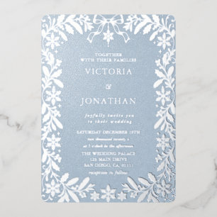 Elegant Ice Blue and Silver Winter Wedding Foil Invitation