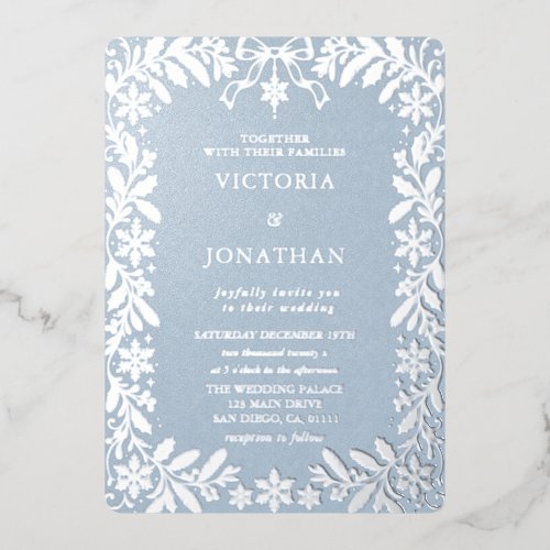 Elegant Ice Blue and Silver Winter Wedding Foil Invitation