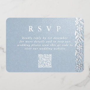 Elegant Ice Blue and Silver Winter Wedding Foil RSVP Card