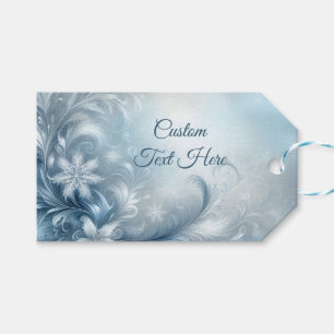Elegant Ice Blue Floral Frost Personalized Gift Tags