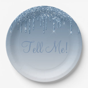 Elegant Ice Blue Glitter Ombré Birthday Script Paper Plates