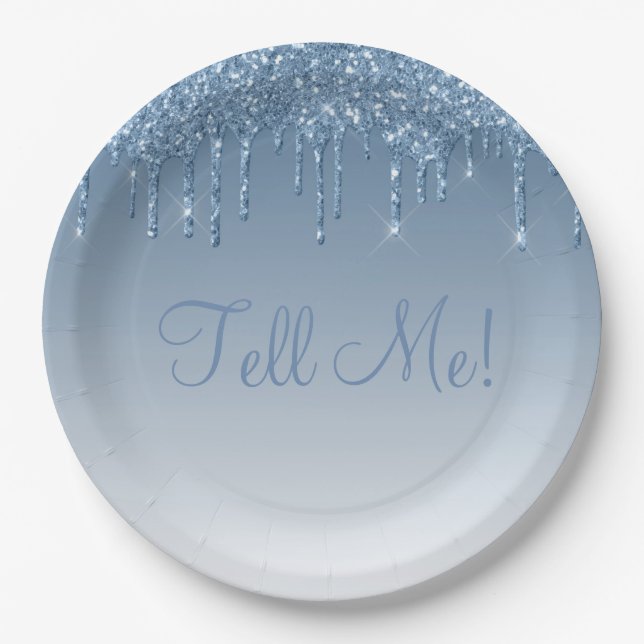 Elegant Ice Blue Glitter Ombré Birthday Script Paper Plates (Front)
