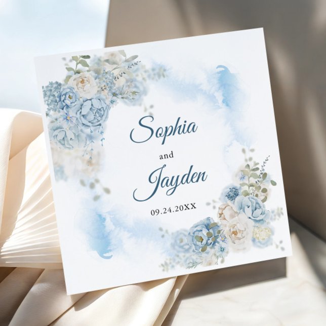Elegant Ice Blue Ivory Rose Flowers Wedding Napkins (Creator Uploaded)