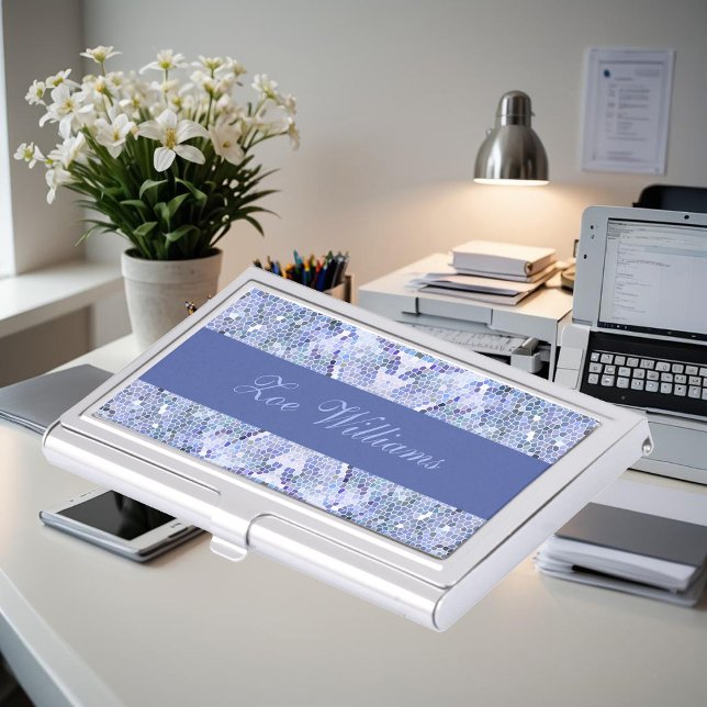 Elegant ice blue mosaic, modern custom business card case (Creator Uploaded)