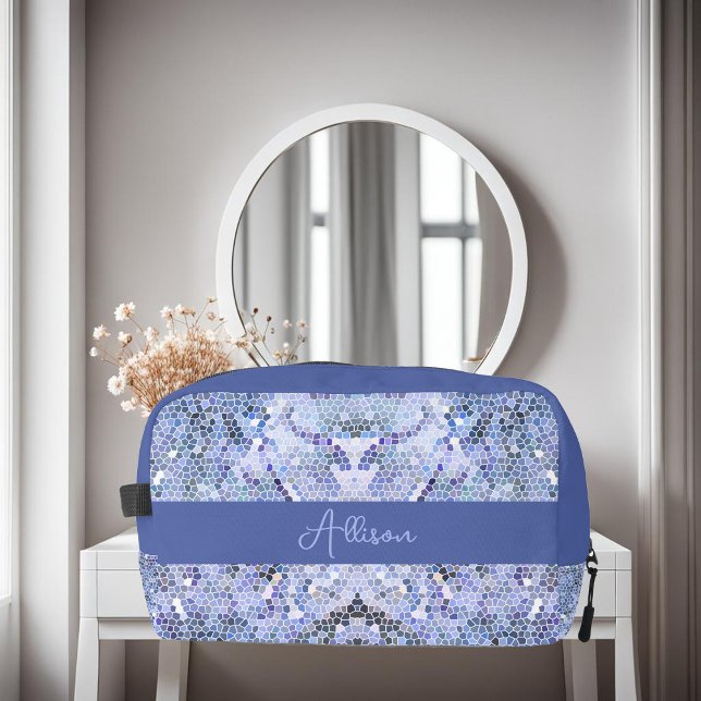 Elegant ice blue mosaic, modern custom dopp kit (Creator Uploaded)