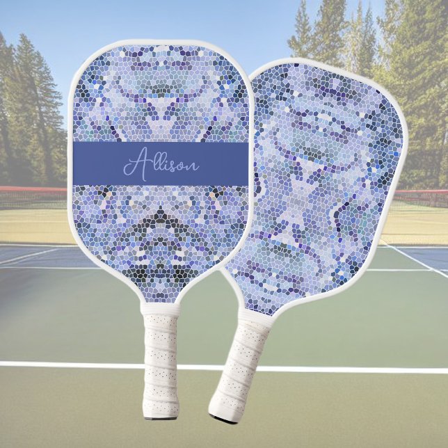 Elegant ice blue mosaic, modern custom pickleball paddle (Creator Uploaded)