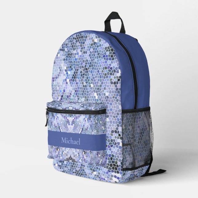 Elegant ice blue mosaic, modern custom printed backpack (Back Corner Right)