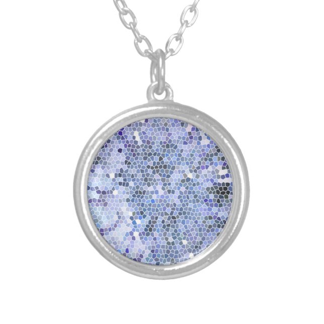 Elegant ice blue mosaic, modern silver plated necklace (Front)