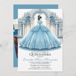 Elegant Ice Blue Quinceañera Invitation
