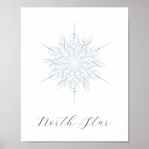 Elegant Ice Blue Snowflake North Star Poster