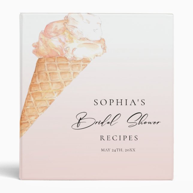 Elegant Ice Cream  Bridal Shower Recipe Book 3 Ring Binder (Front)
