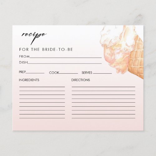 Elegant Ice Cream Bridal Shower Recipe Card