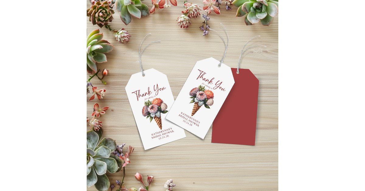 Elegant Ice Cream Floral Bridal Shower Thank You Gift Tags | Zazzle