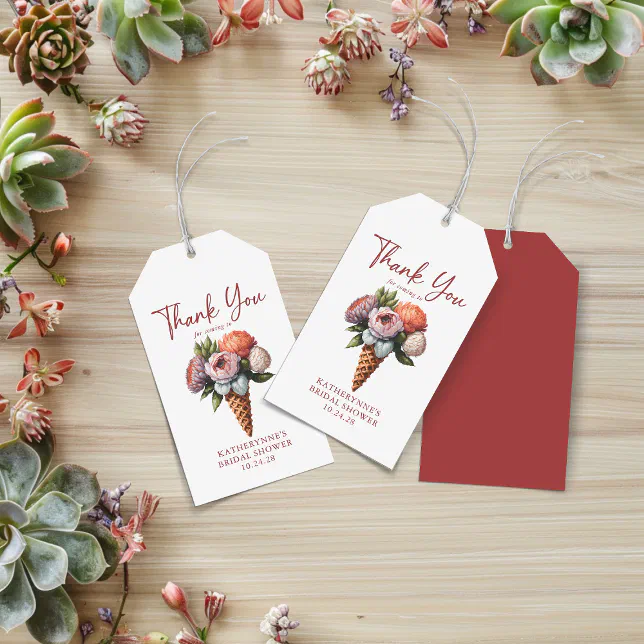Elegant Ice Cream Floral Bridal Shower Thank You Gift Tags | Zazzle