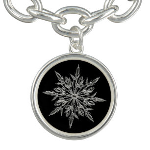 Elegant Ice Crystal Snowflake on Black Bracelet