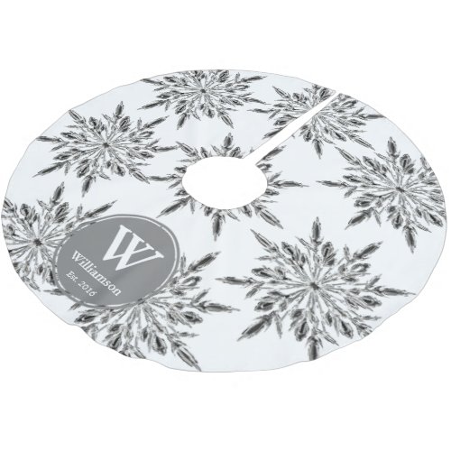 Elegant Ice Crystal Snowflakes Family Name Brushed Polyester Tree Skirt