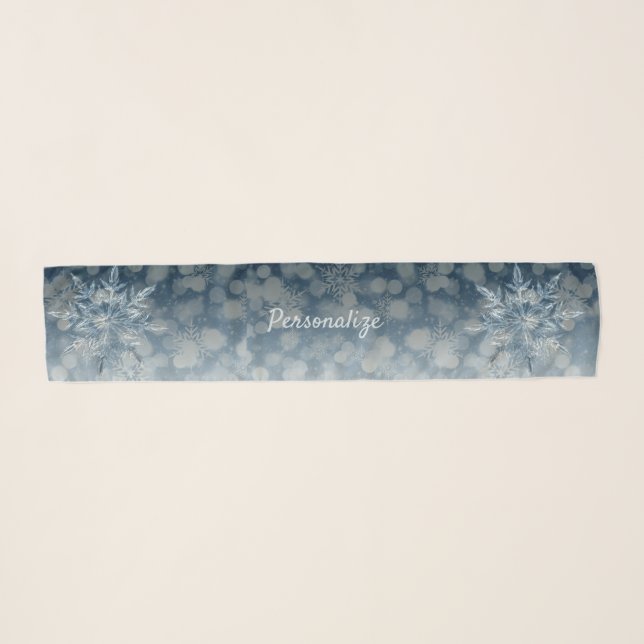 Elegant Ice Crystals Blue & White Personalize Scarf (Front (Horizontal))