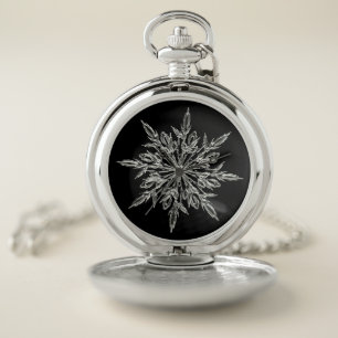 Elegant Ice Crystals Pattern on Black Pocket Watch