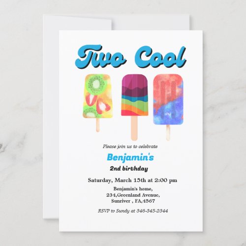 Elegant ice pop two cool birthday party invitation