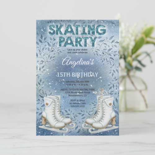 Elegant Ice Skating Birthday Party Invitation