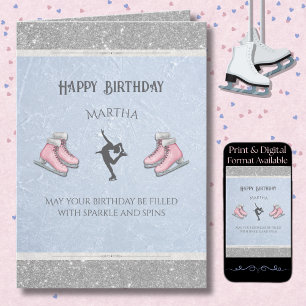 Elegant Ice Skating Glitter Figure Skate Birthday Card