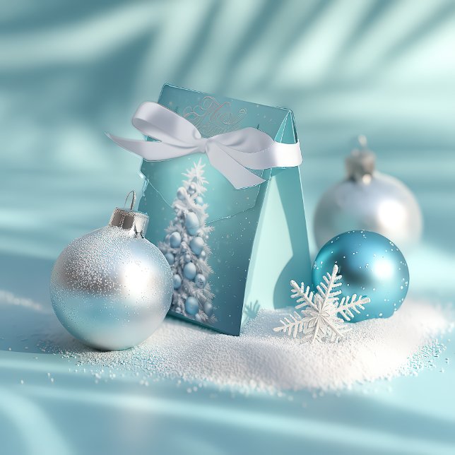 Elegant Icy Blue & White Christmas Favor Boxes (Whimsical Winter Wonderland Azure Blue Festive Christmas Favor Boxes )