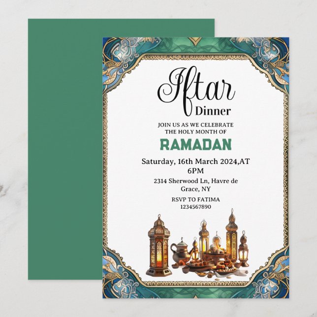 Elegant Iftar dinner party Ramadan 2025 Invitation (Front/Back)