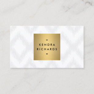 Elegant Ikat Pattern with Gold Name Logo Business Card