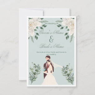 Elegant Illustrated Bride & Groom Wedding Invitation