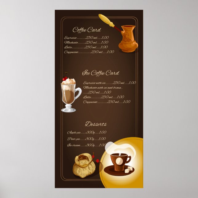 Elegant Illustrated Coffee Coffee Menu Poster (Front)