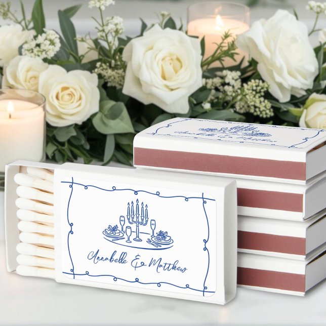 Elegant Illustrated Dinner Whimsical Wedding Matchboxes (Hand Drawn Illustrated Dinner Whimsical Wedding Matchboxes )