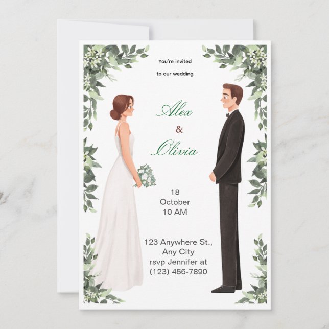 Elegant Illustrated Wedding Invitation (Front)